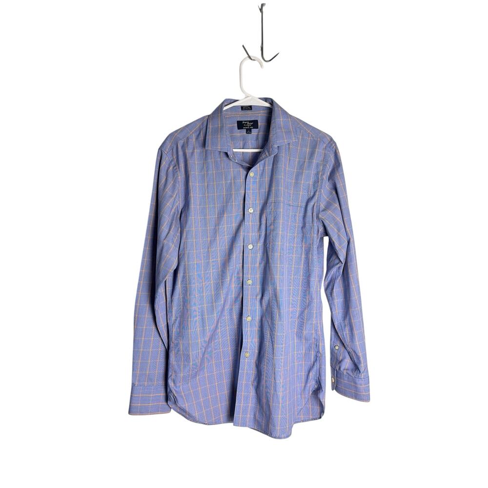 J.Crew Men Size M Slim Fit Blue Orange Grid Windowpane Shirt